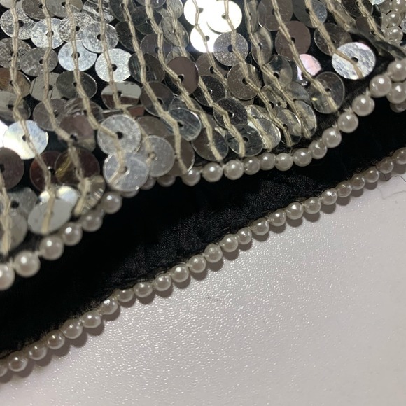 Vintage 80s Jean for Joseph Le Bon Sequin Beaded Silk Blouse Small Silver Black - Picture 7 of 11